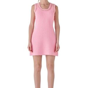 NEW ANTHROPOLOGIE ENDLESS ROSE Pink Chain Trim Sleeveless Sweater Dress Small